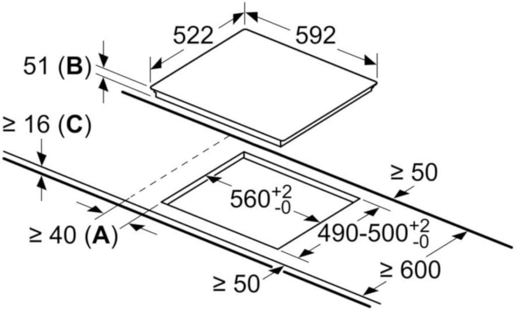 dimensions intégrées de la plaque à induction