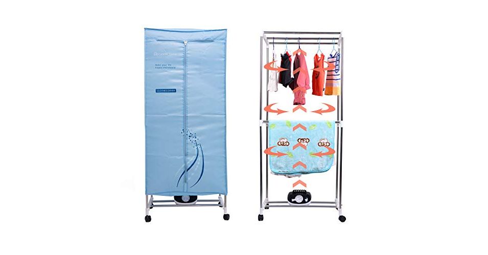 Asciugatrice Elettrica Pieghevole Con Telecomando - 1500W, 3 Marce, Ruote Con Freno, Copertura Impermeabile, Per Casa, Appartamenti (70x50x150 Cm)